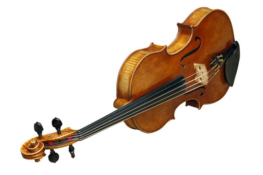 old fiddle on white background with clipping path