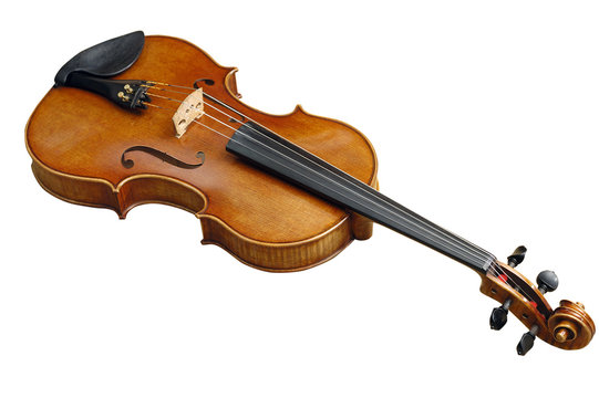 old fiddle on white background with clipping path