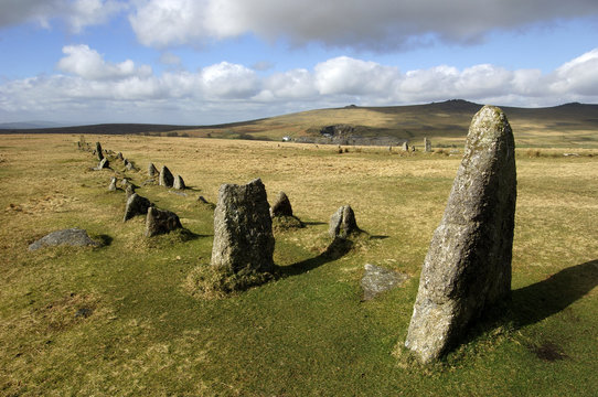 Ancient stone row at Merrivale on Dartmoor