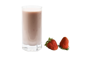 yoghurt and strawberry on white