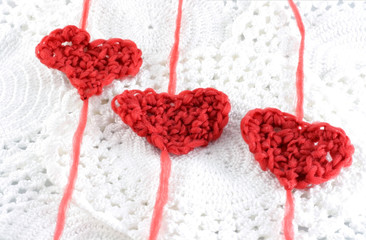  hearts with wool, done on a crochet hook
