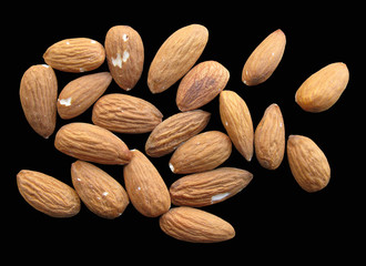 Almonds isolated on black