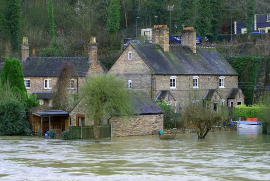 Flood water in the Ironbridge Gorge Shropshire, England