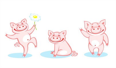 Three cheerful pigs
