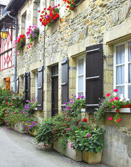 Traditional french houses and streets in the town of treguier.