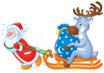 Santa Clause and Reindeer