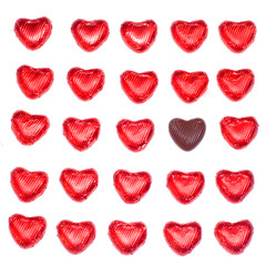 one different chocolate between the red hearts