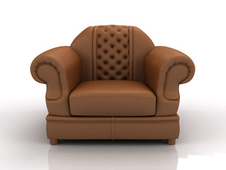 Brown leather armchair isolated on white background