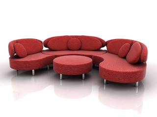 red couch on white background