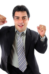 Married Businessman commemorating success on white .