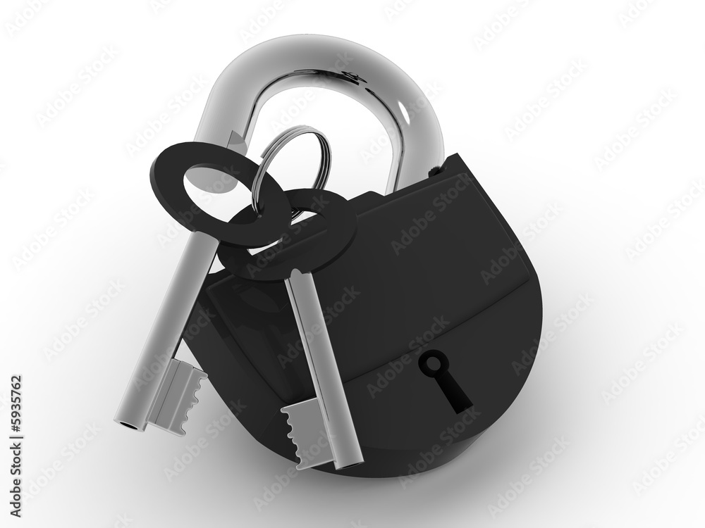 Poster padlock with keys. 3d
