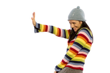 Pretty woman in winter sweater and hat