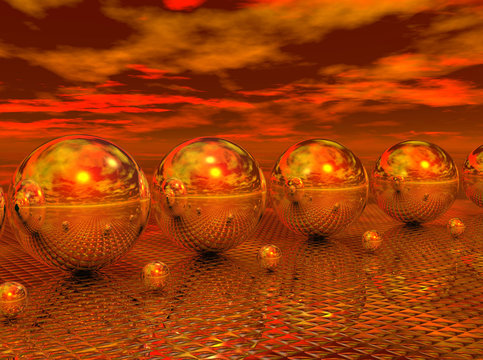 Mirror  balls reflecting on a mirror surface - digital artwork.