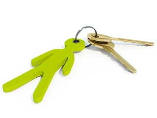 Keys with green trinker isolated on white
