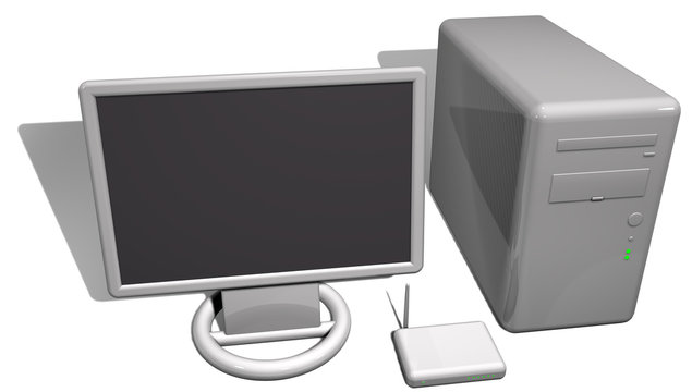 pc monitor e router 3d
