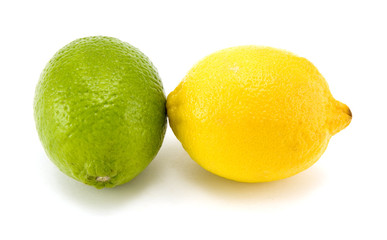 Lemon and Lime Isolated on White Background.