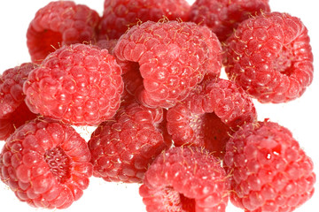 fresh juicy red raspberries, isolated on white