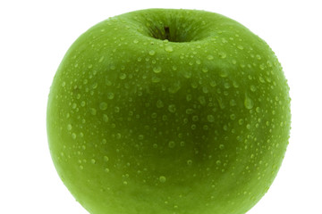 green apple with drops
