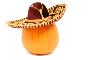 Gordijnen Pumpkin Wearing a Sombrero © chiyacat