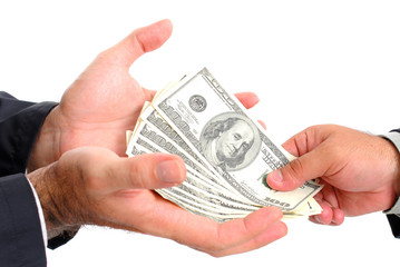 Hands receiving US Dollars from other hand - Payday