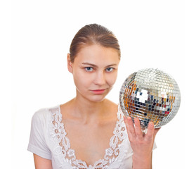 Naklejka premium a girl holding disco glitter ball