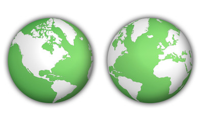 two different views of world globe with shadow