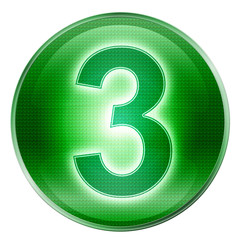 number three icon green, isolated on white background.