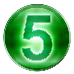 number five icon green, isolated on white background.