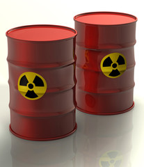 3d concept illustation of two radioactive barrels