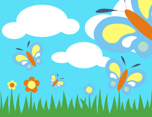 paisaje infantil con mariposa