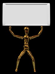 Gold-Puppe hält schild hoch