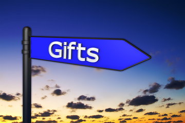 Gifts sign - 3d concept illustration