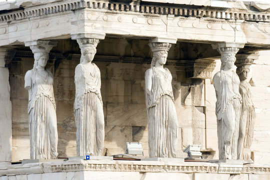 The Porch of the Maidens at the Acropolis in Athens, Greece.