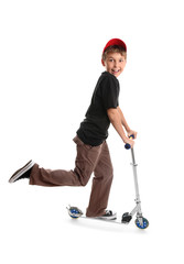 Child riding on a toy  scooter