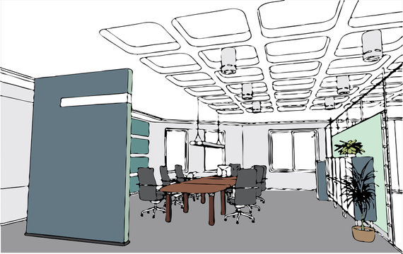 the modern office interior (cartoon style )