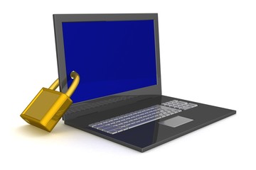Laptop. The concept of information safety. 3D image..