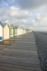 Beach huts on the sea front picardy france.