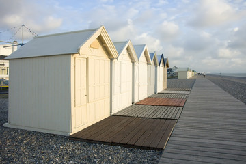 Naklejka premium Beach huts on the sea front picardy france.