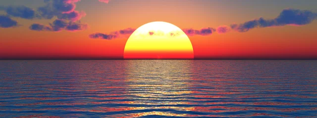 Papier Peint photo Mer / coucher de soleil Belle mer et ciel au coucher du soleil - oeuvre numérique