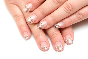 Manicure, women's hands with beautiful drawings on the nails