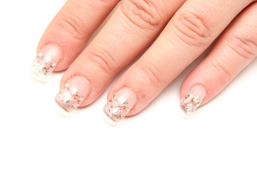 Manicure, women's hands with beautiful drawings on the nails