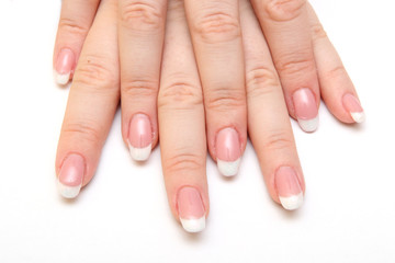 Manicure, women's hands with beautiful drawings on the nails