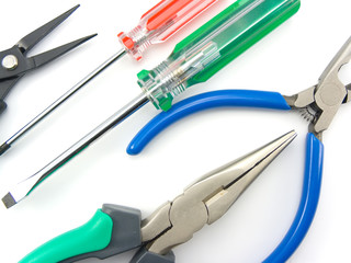 Set of nippers and screwdrivers with plastic handles 