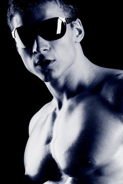 Power. Toned image of impenetrability man face.