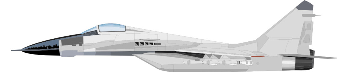 Fototapeta na wymiar White fighter Jet vector illustration in flight