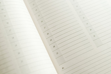 Closeup of open, blank pages of calendar