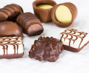 Delicious chocolate on white background
