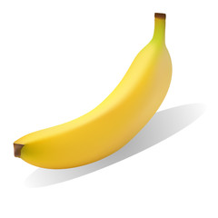 Bright yellow ripe banana with drop shadow.