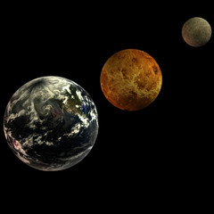 solar system. focus on: Earth Venus Mercury.With Clipping Path