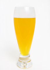 only orange juice in high glass over white background